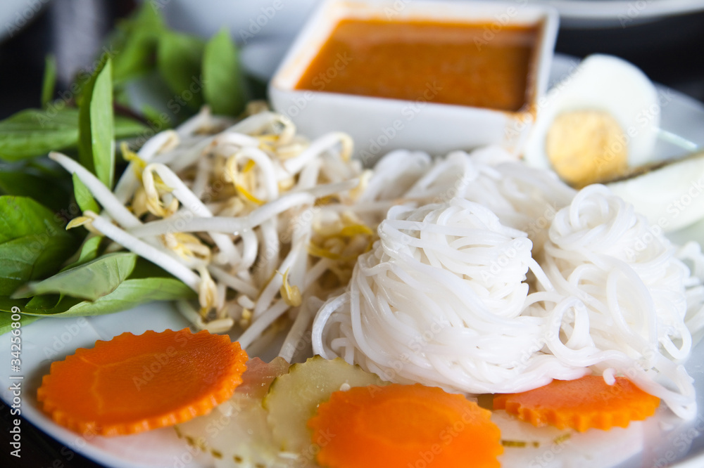 thai style noodle with vegetables and boiled egg thai style noodle with vegetables and boiled egg
