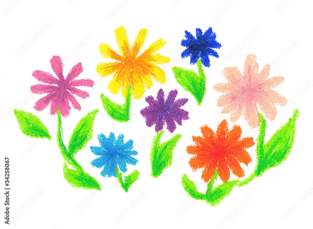 クレヨンで描いた花畑 Stock イラスト Adobe Stock