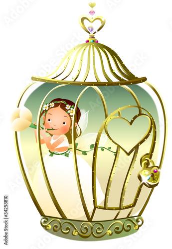 girl standing in a cage and holding a flower