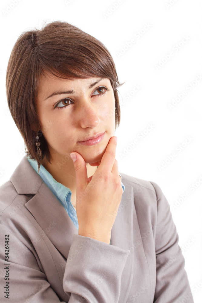 Portrait of a beautiful thoughtful girl. Isolated on white. Portrait of a beautiful thoughtful girl. Isolated on white.