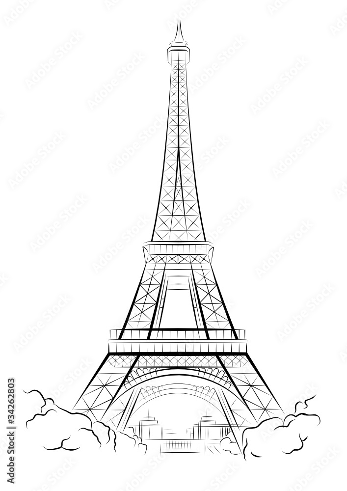Vector drawing Eiffel Tower in Paris, France