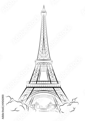 Fototapeta Naklejka Na Ścianę i Meble -  Vector drawing Eiffel Tower in Paris, France