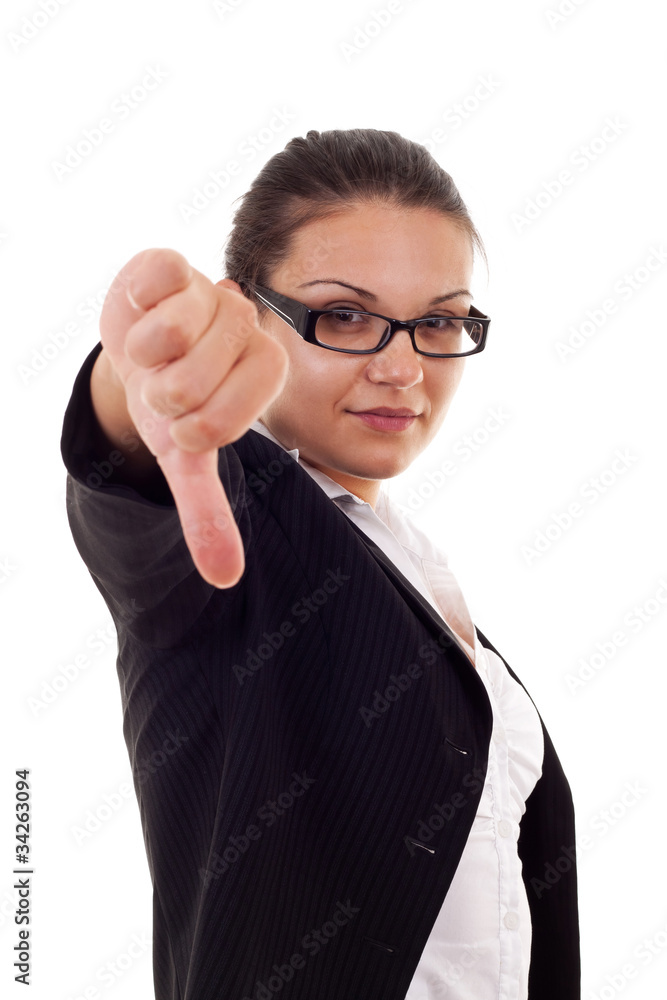 business woman gesturing thumbs down business woman gesturing thumbs down