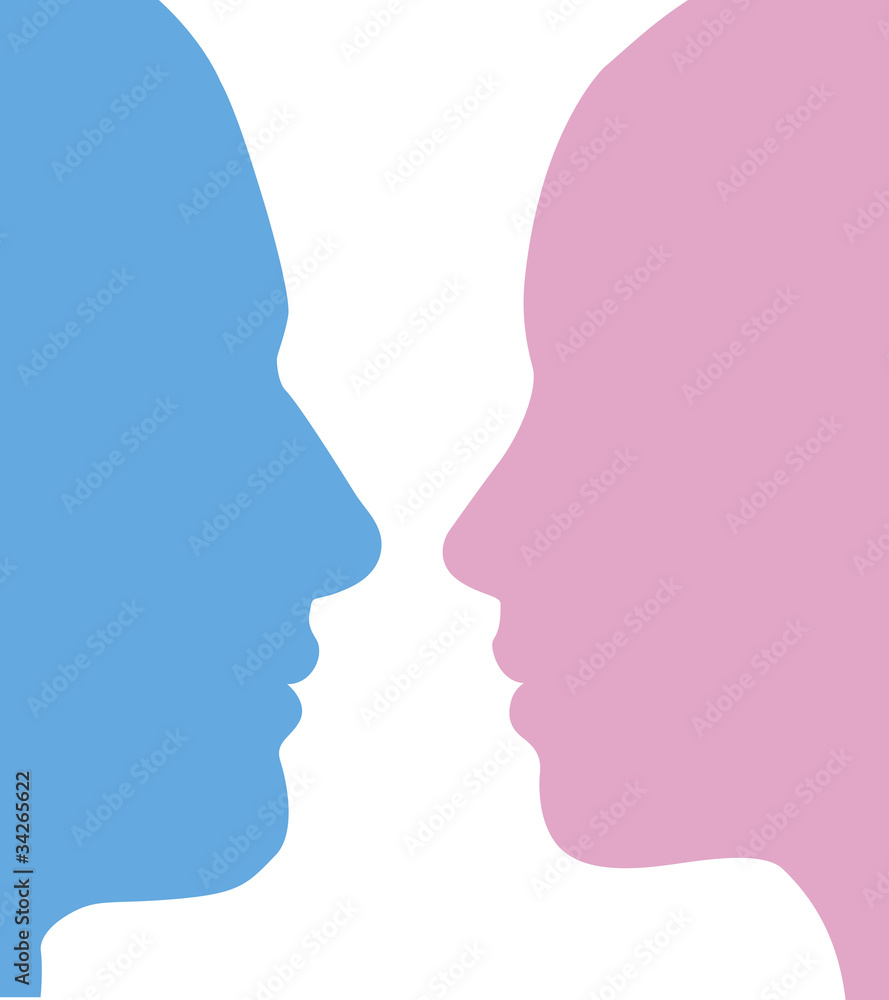 Man and woman faces silhouette