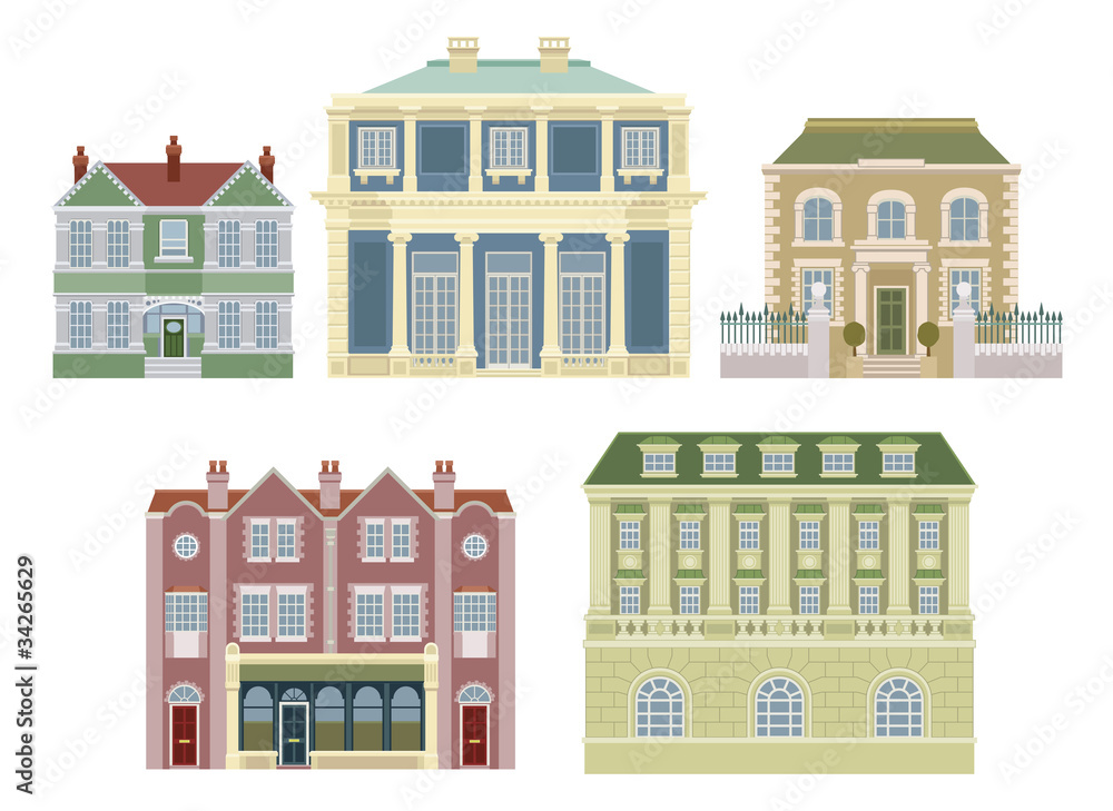 Luxury old fashioned houses buildings
