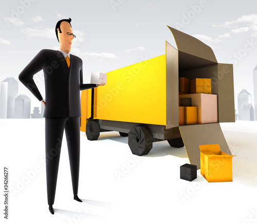 Cardboard packaging concept illustration - businessman and boxes