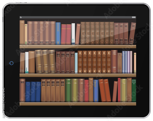 Digital Books. Book Shelf on Tablet PC.