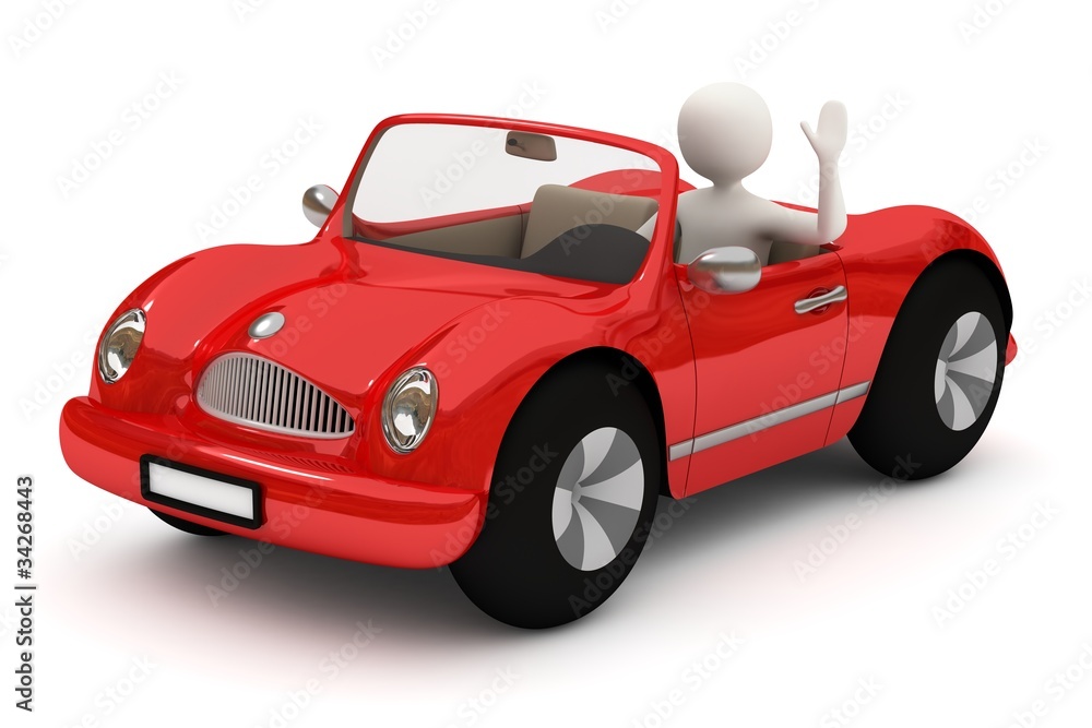 3d man going with red car