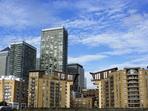 Skyline of Docklands area of East London England