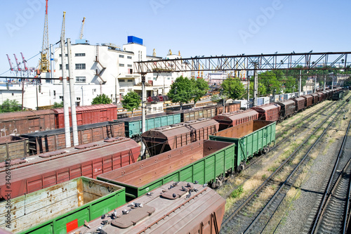 Freight railroad cars in the port of city Odessa