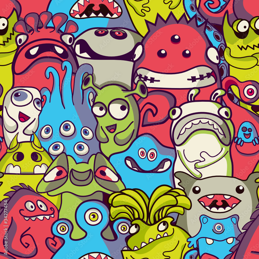 Obraz premium Alien and monsters - seamless pattern