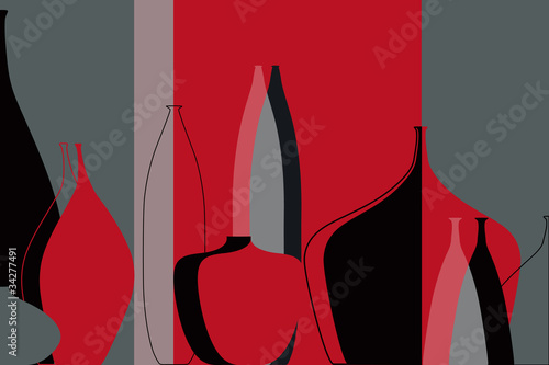 Still life - abstract vases in black and red