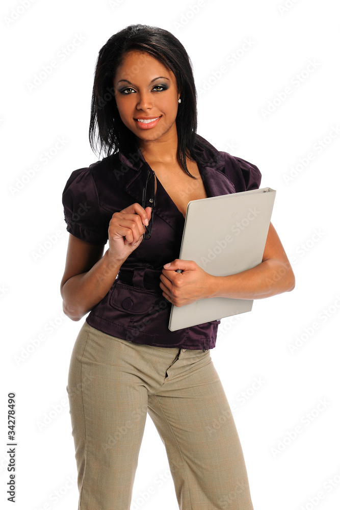 Businesswoman Holding Glasses and Folder