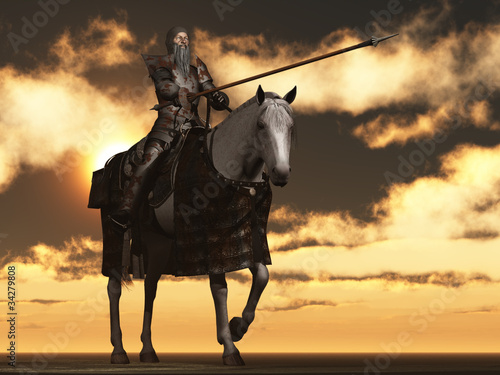Photos Don Quixote in rusty armour on flea bitten charger