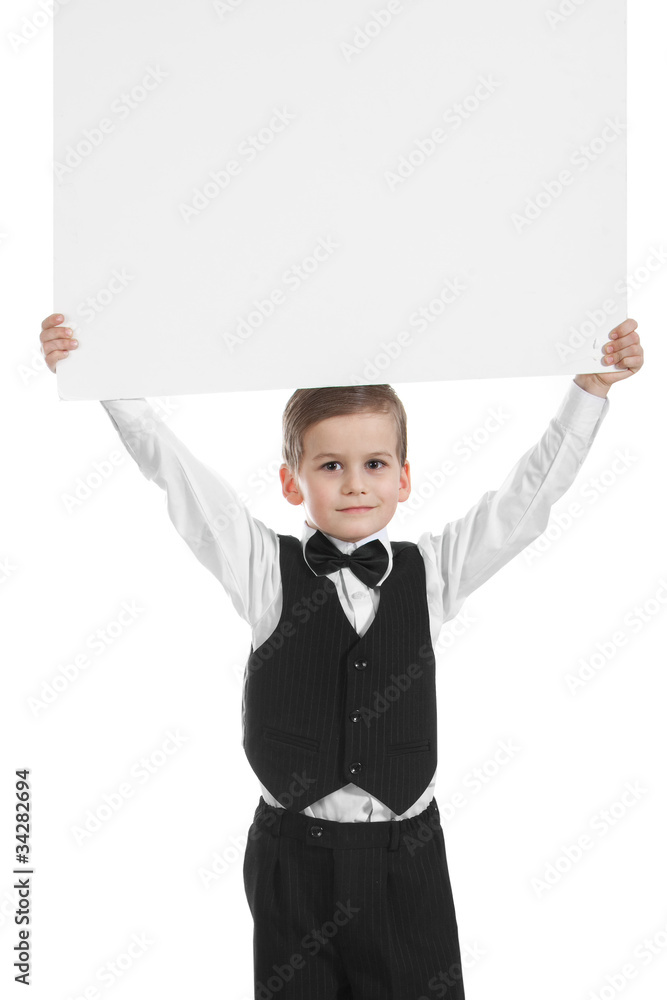 Boy holding a banner Boy holding a banner