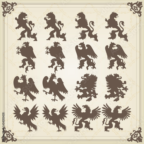 Vintage royal birds coat of arms illustration