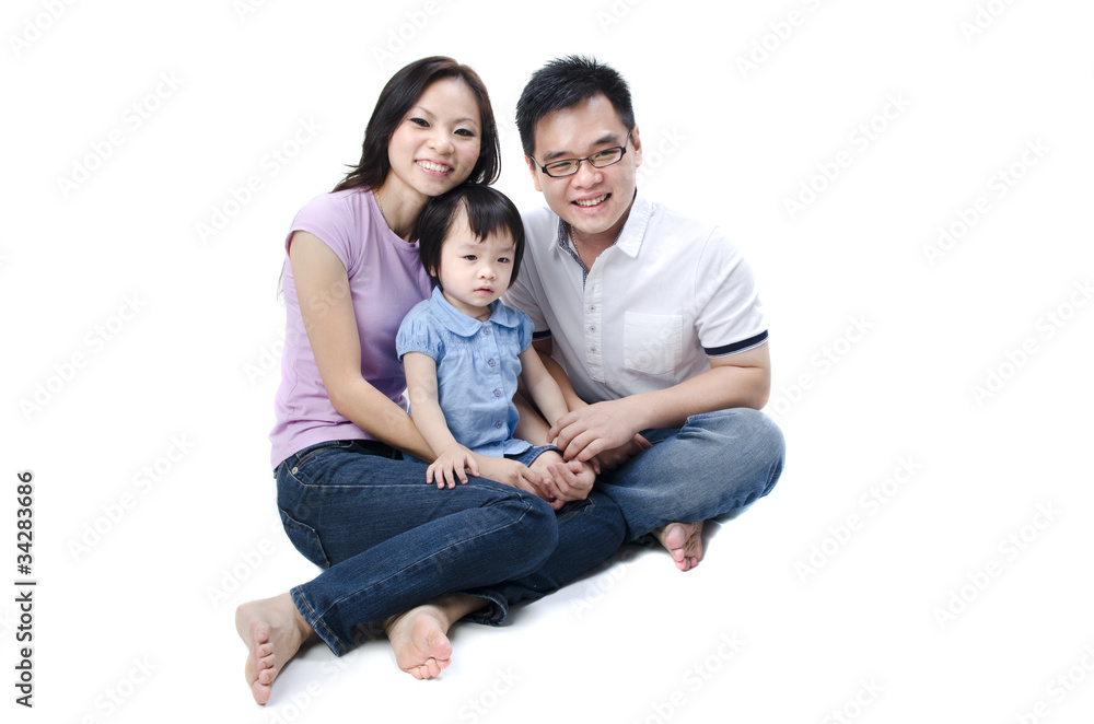 Happy Asian family on white background Happy Asian family on white background