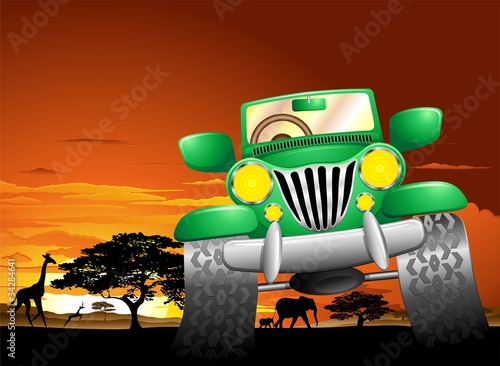 Geep Safari Savana Africana-Jeep Safari African Savannah-Vector