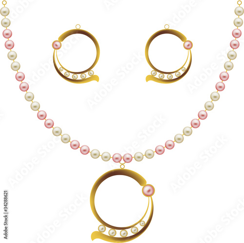 Pearl Gold Jewellery Necklace, Earrings, pendent