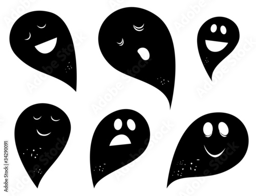 Black Ghost silhouettes isolated on white background, vector