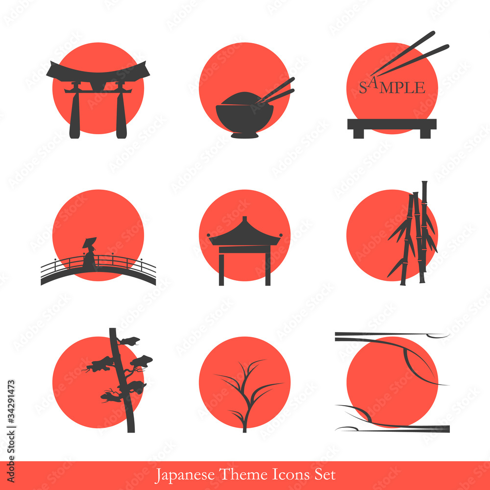 Japanese theme icons set Векторный объект Stock.