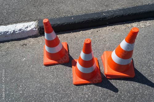 Three cone sign of asphalt a road