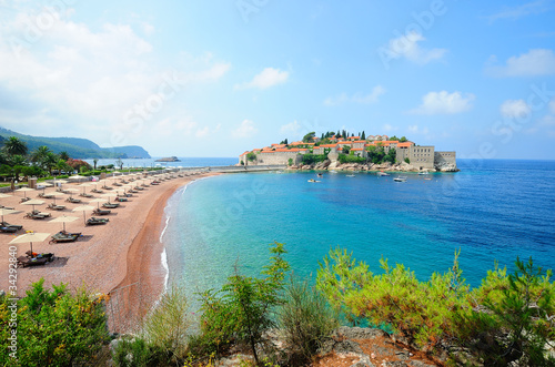 Landscape with Sveti Stefan island in Montenegro