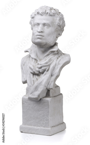 Old marble bust of great russian poet Alexander Pushkin