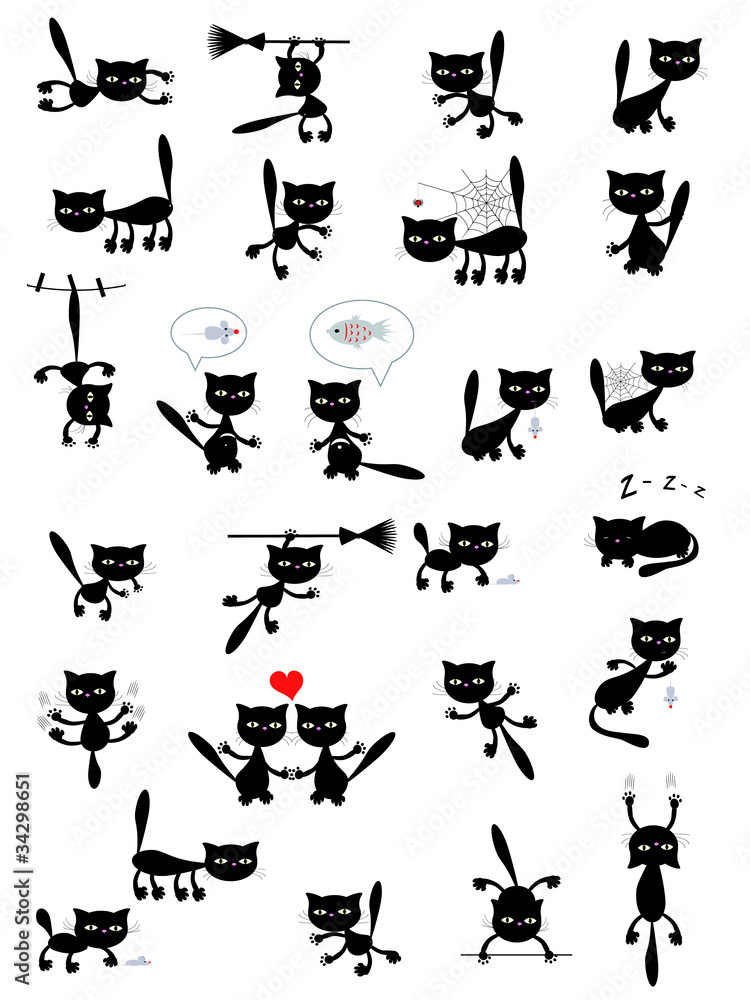 Big vector set of the black cats. Big vector set of the black cats.