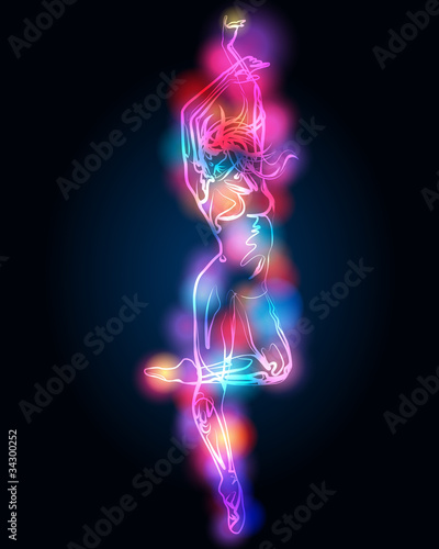 Dancing girl silhouette made of light