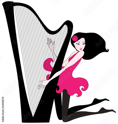 Beautiful woman playing a harp