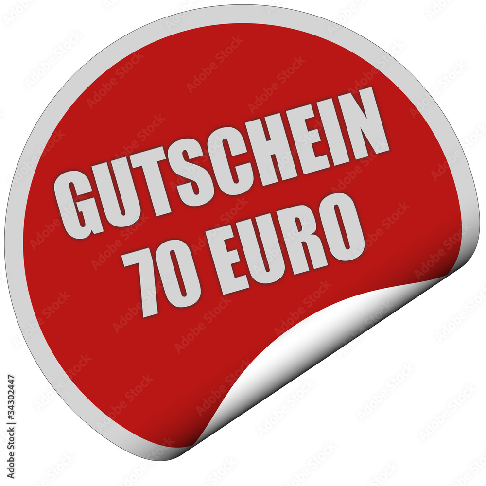 Sticker rot rund Curl unten GUTSCHEIN 70 EURO Sticker rot rund Curl unten GUTSCHEIN 70 EURO