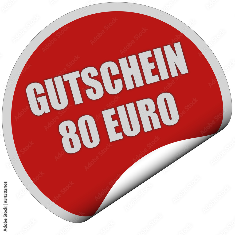 Sticker rot rund curl unten GUTSCHEIN 80 EURO Sticker rot rund curl unten GUTSCHEIN 80 EURO