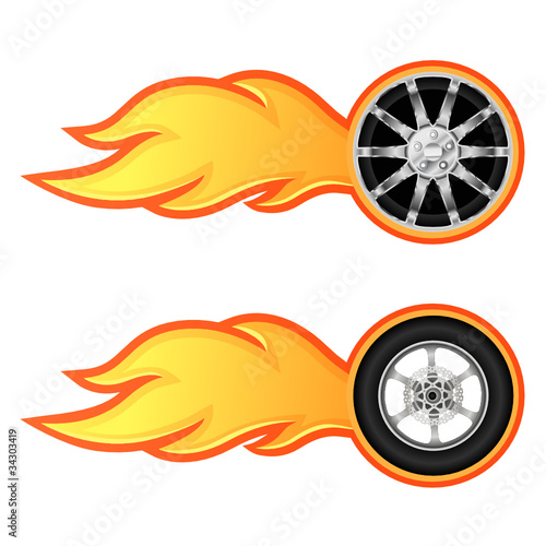 Car and motorcycle wheel with flame