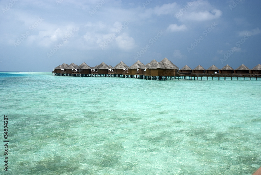 Overwater bungalows on the lagoon