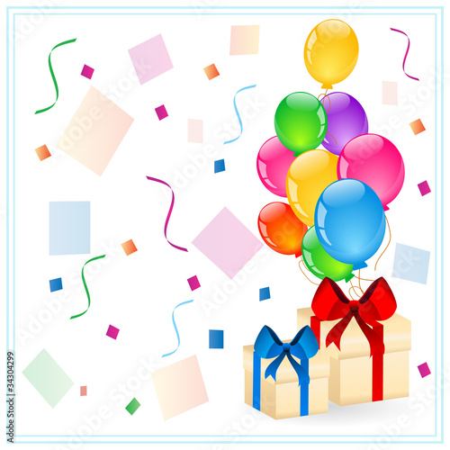 Party colorful balloons with gift boxes