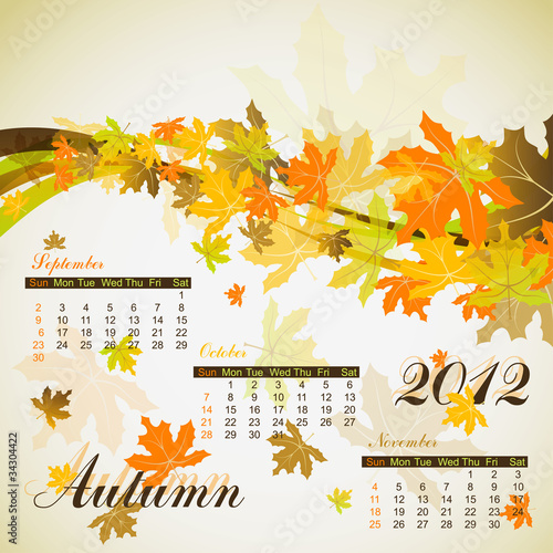 Maple autumn calendar 2012, vector