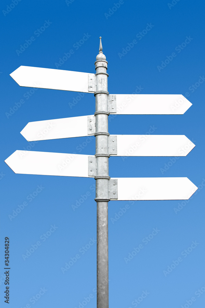 Multidirectional six way signpost with blank spaces for text. Multidirectional six way signpost with blank spaces for text.