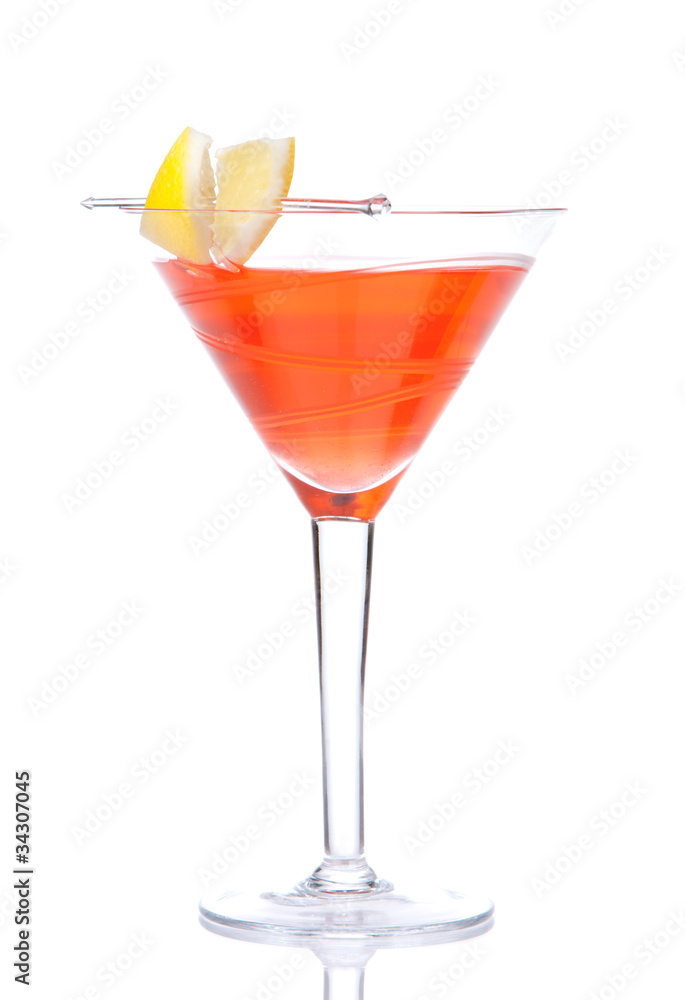 cosmopolitan cocktail decorated with citrus lemon in martini coc