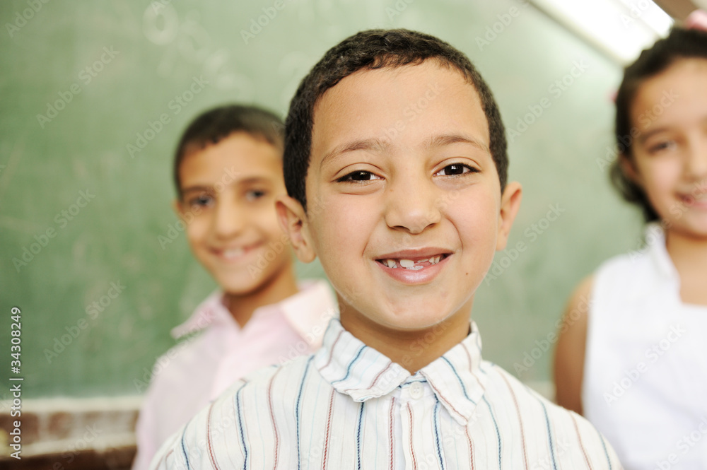 happy children in school, classroom, board happy children in school, classroom, board