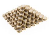 Stock Photo: Pyramid made of coins on a white background