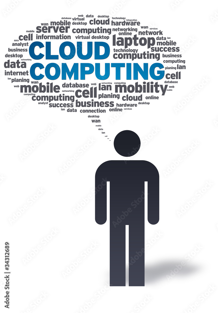 Paper Man with Cloud Computing Bubble Paper Man with Cloud Computing Bubble