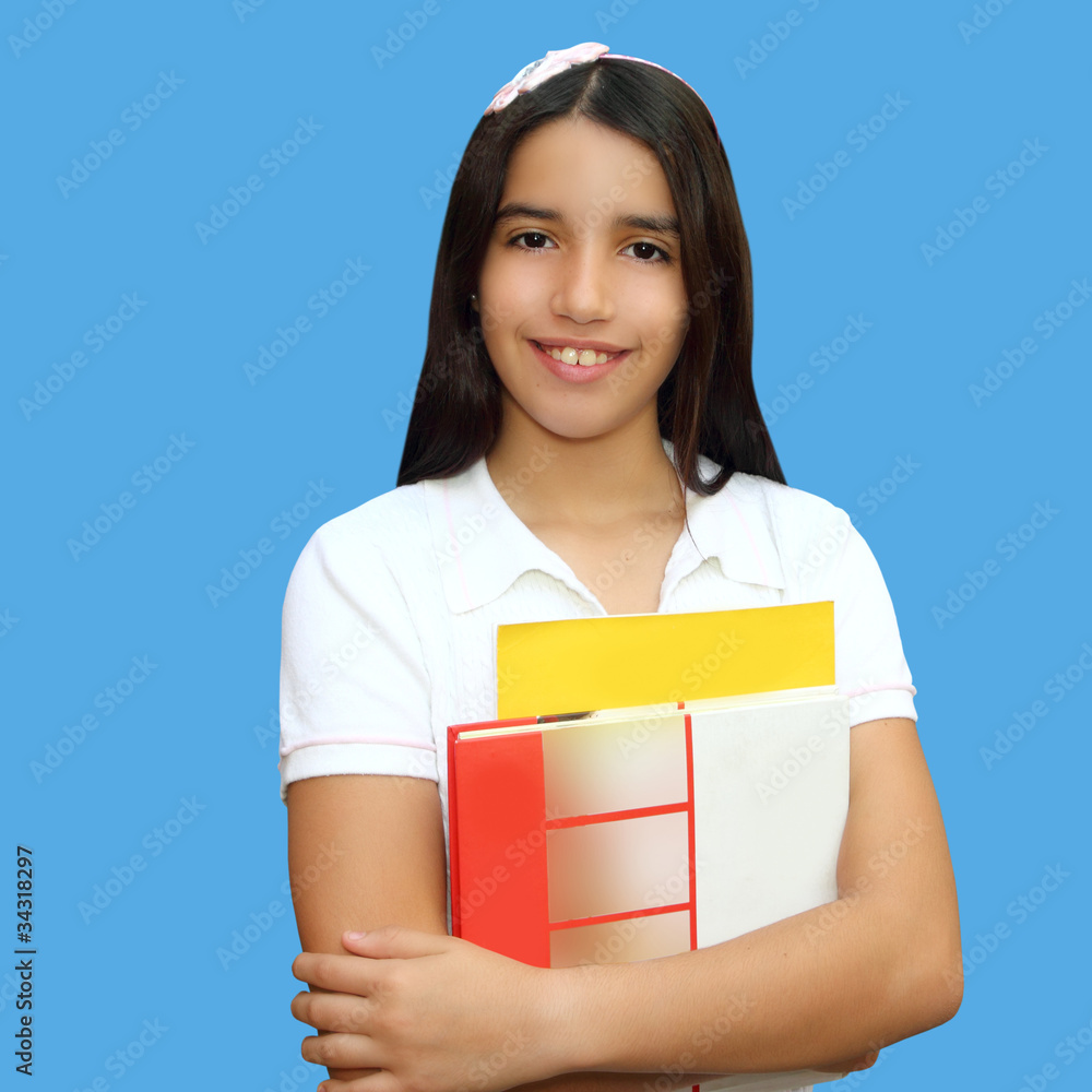 Obraz premium Brunette student young girl teen latin holding books