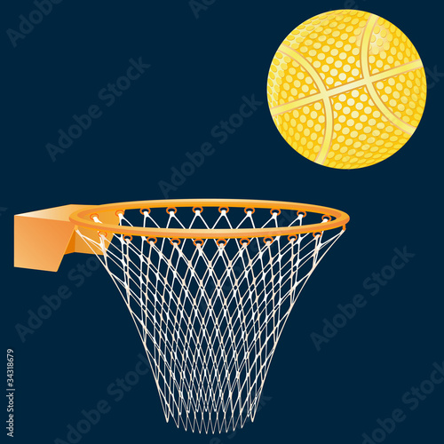 Basketball hoop and ball.