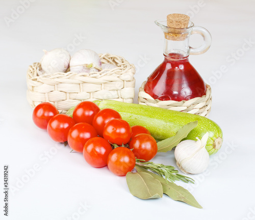 Red wine vinegar with fresh vegetables and spices
