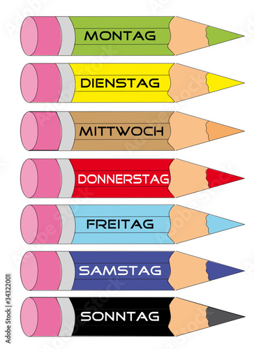 Buntstifte mit Wochentage