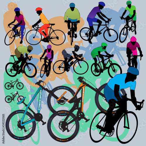 Mountain bikes and cyclists set
