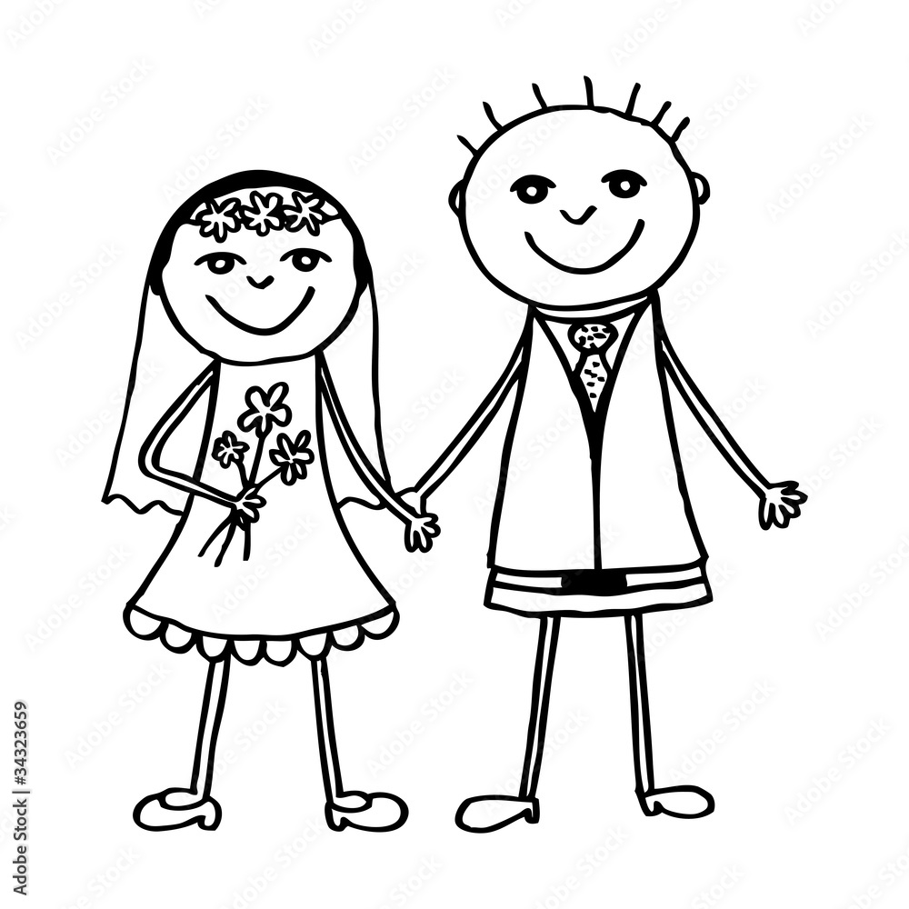 Wedding couple, hand drawing vector illustration. Wedding couple, hand drawing vector illustration.