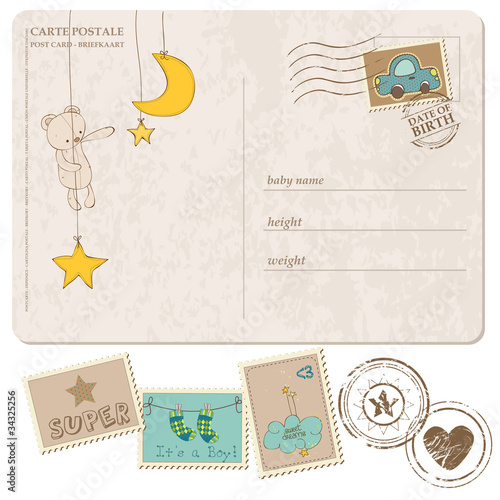 Baby Boy Arrival Postcard with set of stamps