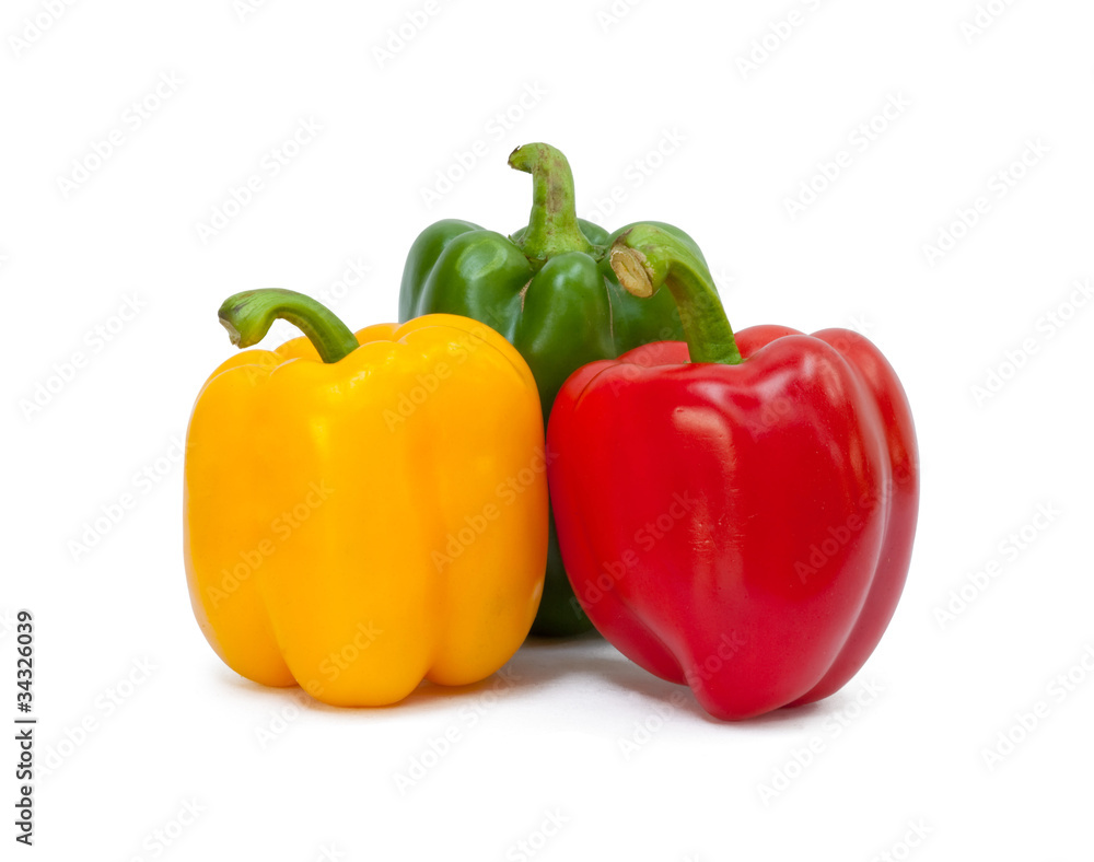 Three sweet peppers in yellow, red and green color Three sweet peppers in yellow, red and green color
